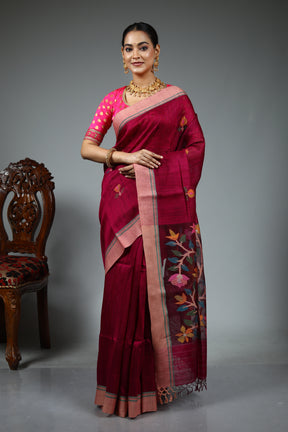 Magenta Tussar Saree