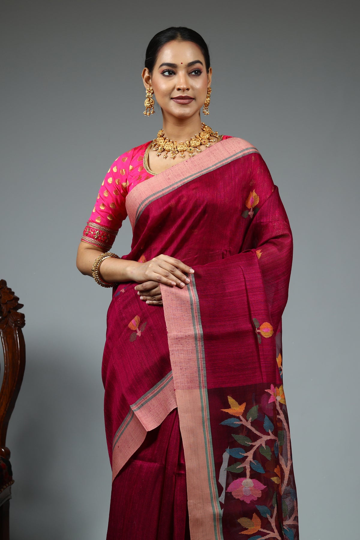 Magenta Tussar Saree