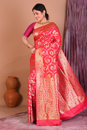 Pink Blended Katan Saree with Golden Zari - Keya Seth Exclusive