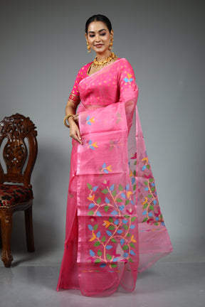 Pink Muslin Saree
