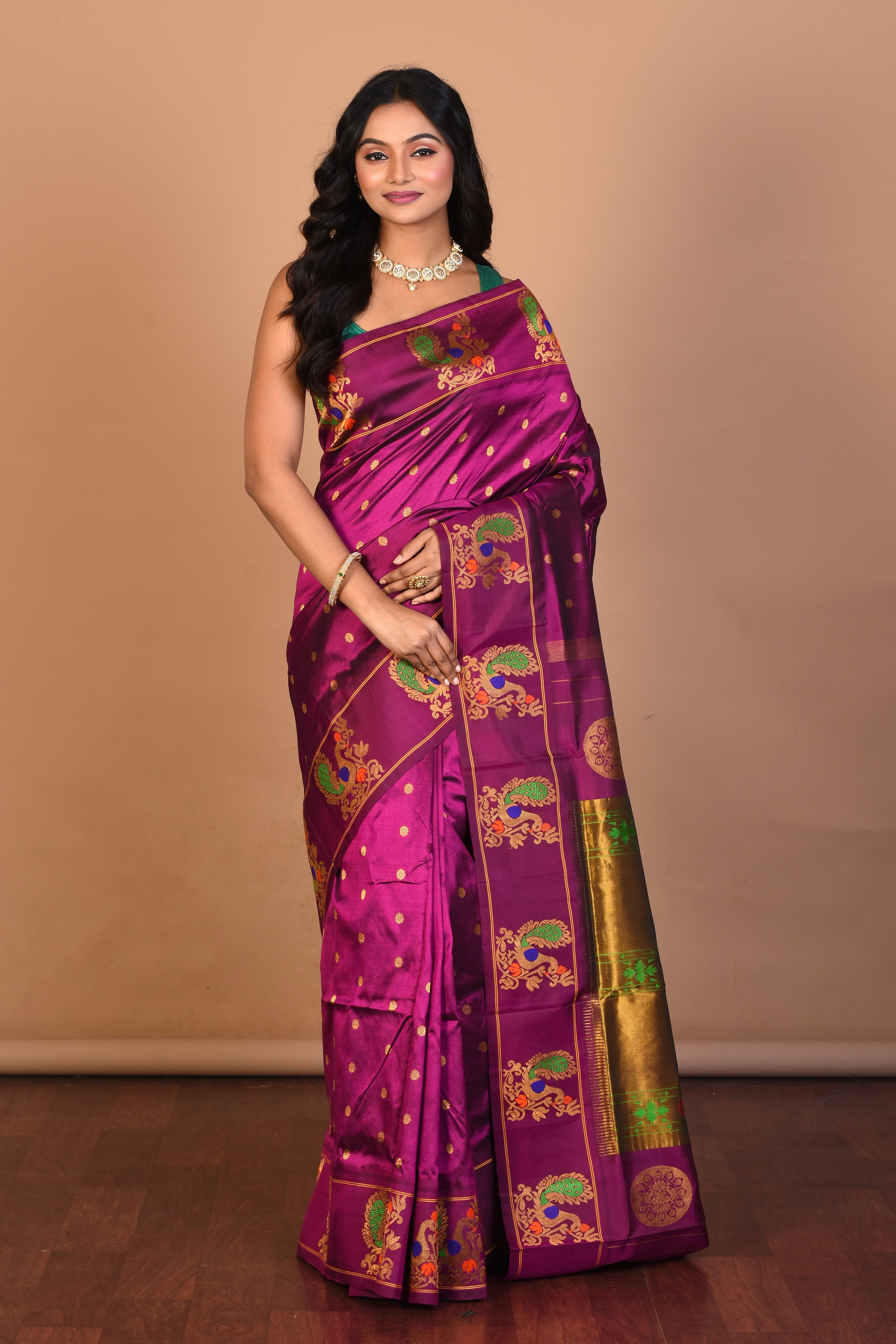 Purple Pure Paithani Silk Saree with Blouse Piece - Keya Seth Exclusive