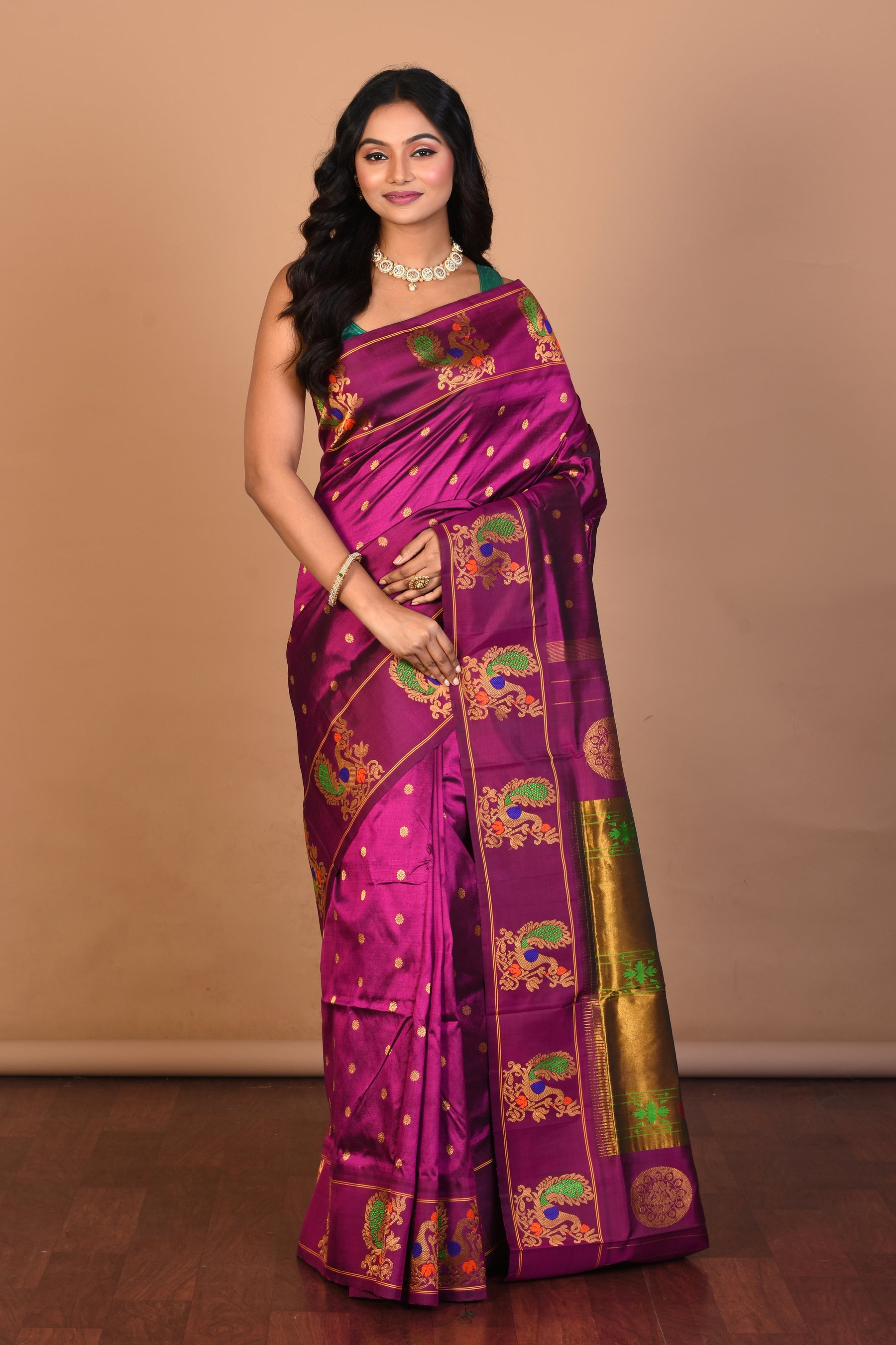 Purple Pure Paithani Silk Saree with Blouse Piece - Keya Seth Exclusive