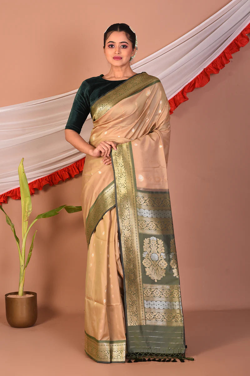 Beige Blended Bangalore Silk Saree - Keya Seth Exclusive