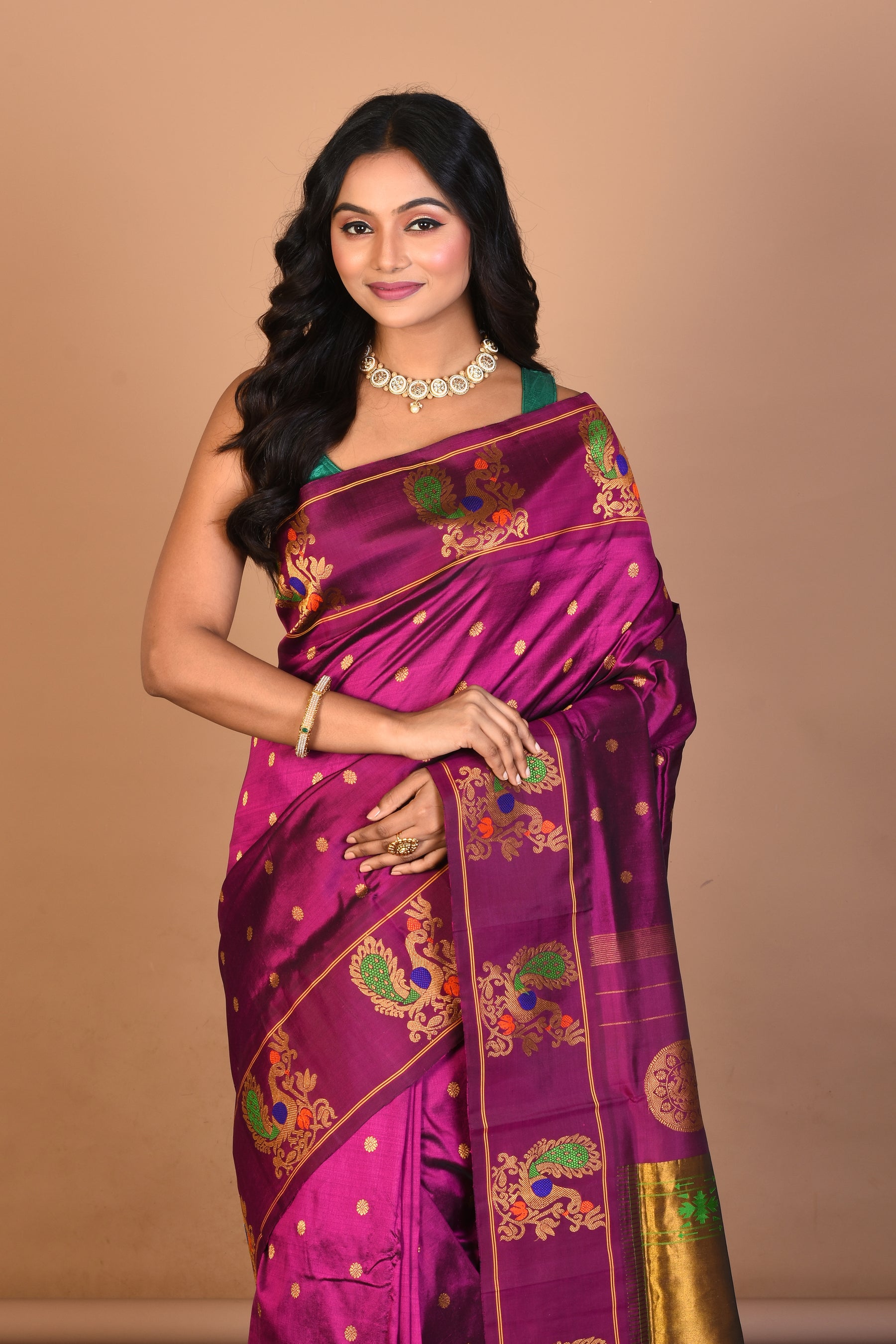 Purple Pure Paithani Silk Saree with Blouse Piece - Keya Seth Exclusive