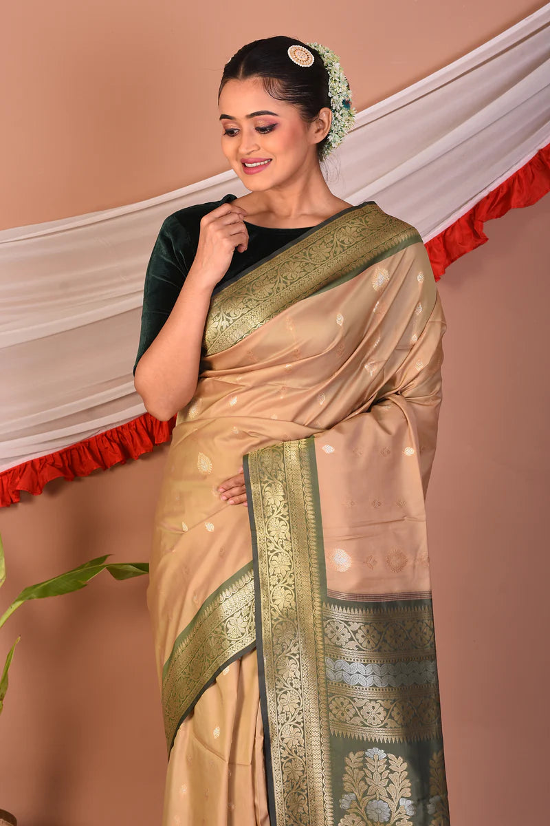 Beige Blended Bangalore Silk Saree - Keya Seth Exclusive