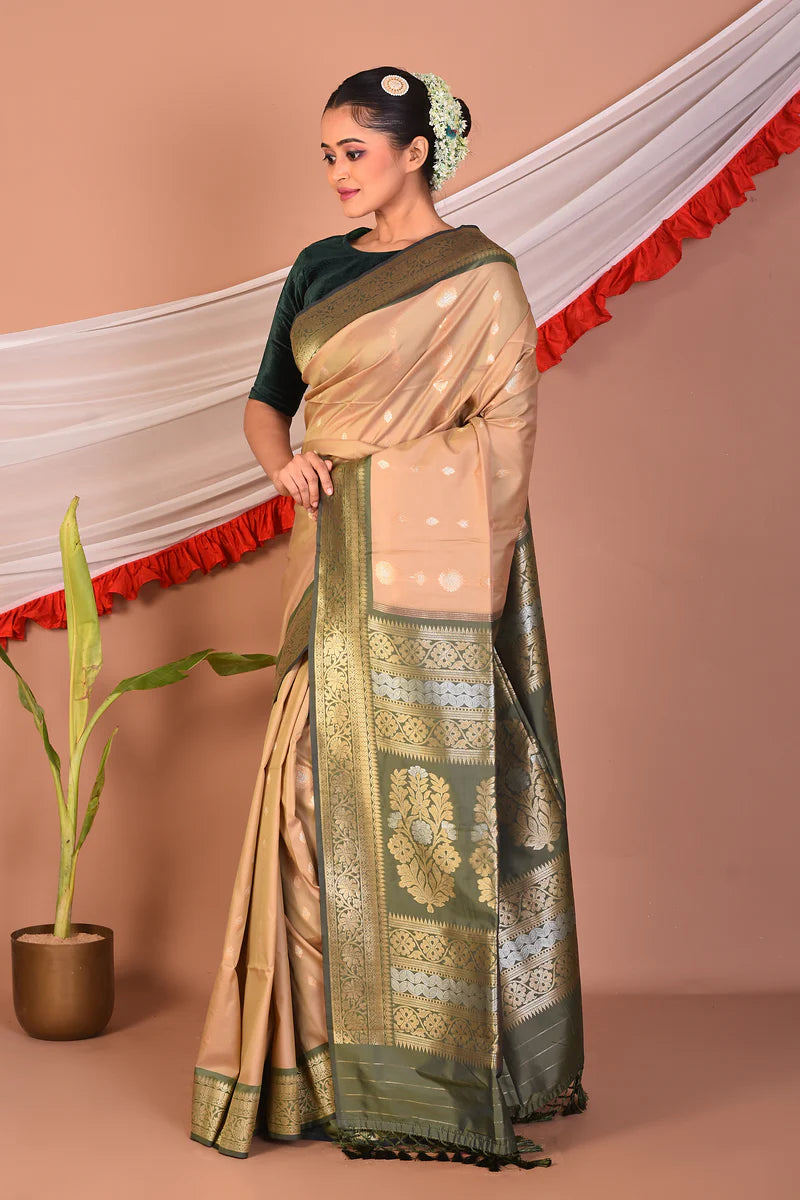 Beige Blended Bangalore Silk Saree - Keya Seth Exclusive