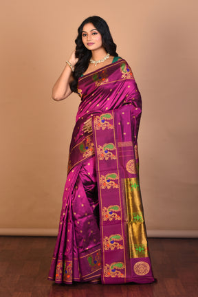 Purple Pure Paithani Silk Saree with Blouse Piece - Keya Seth Exclusive