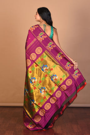 Purple Pure Paithani Silk Saree with Blouse Piece - Keya Seth Exclusive