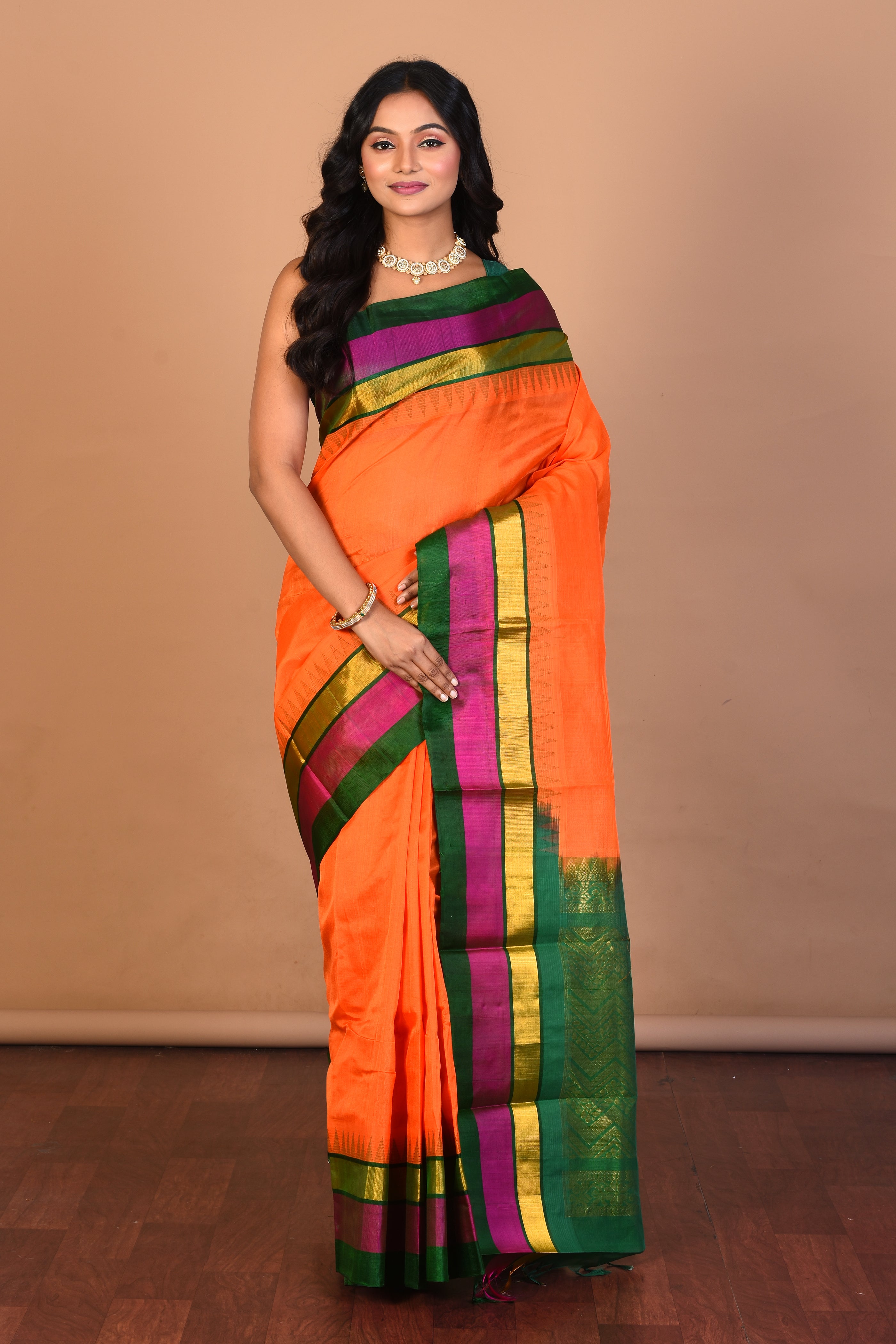 Orange Tissue Saree with Blouse Piece - Keya Seth Exclusive