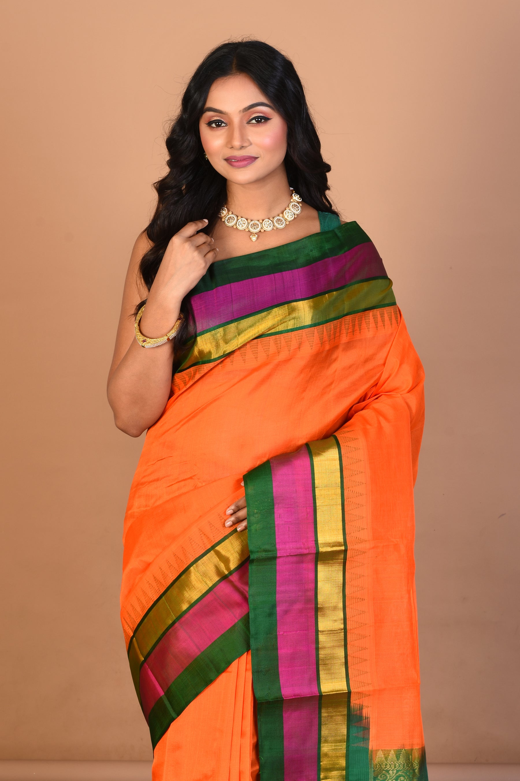 Orange Tissue Saree with Blouse Piece - Keya Seth Exclusive