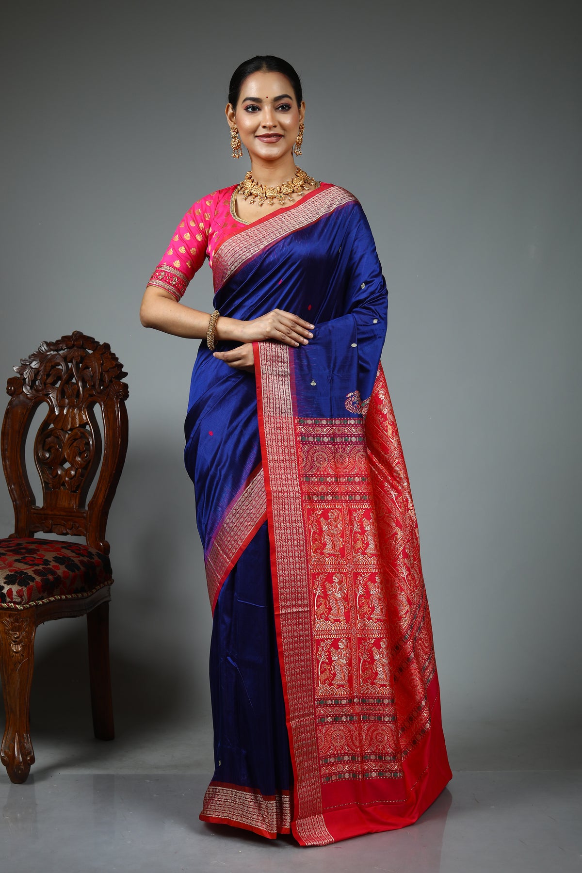 Royal Blue Bomkai Saree