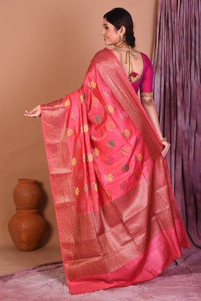 Peach Pure Tussar Saree with Golden Zari - Keya Seth Exclusive