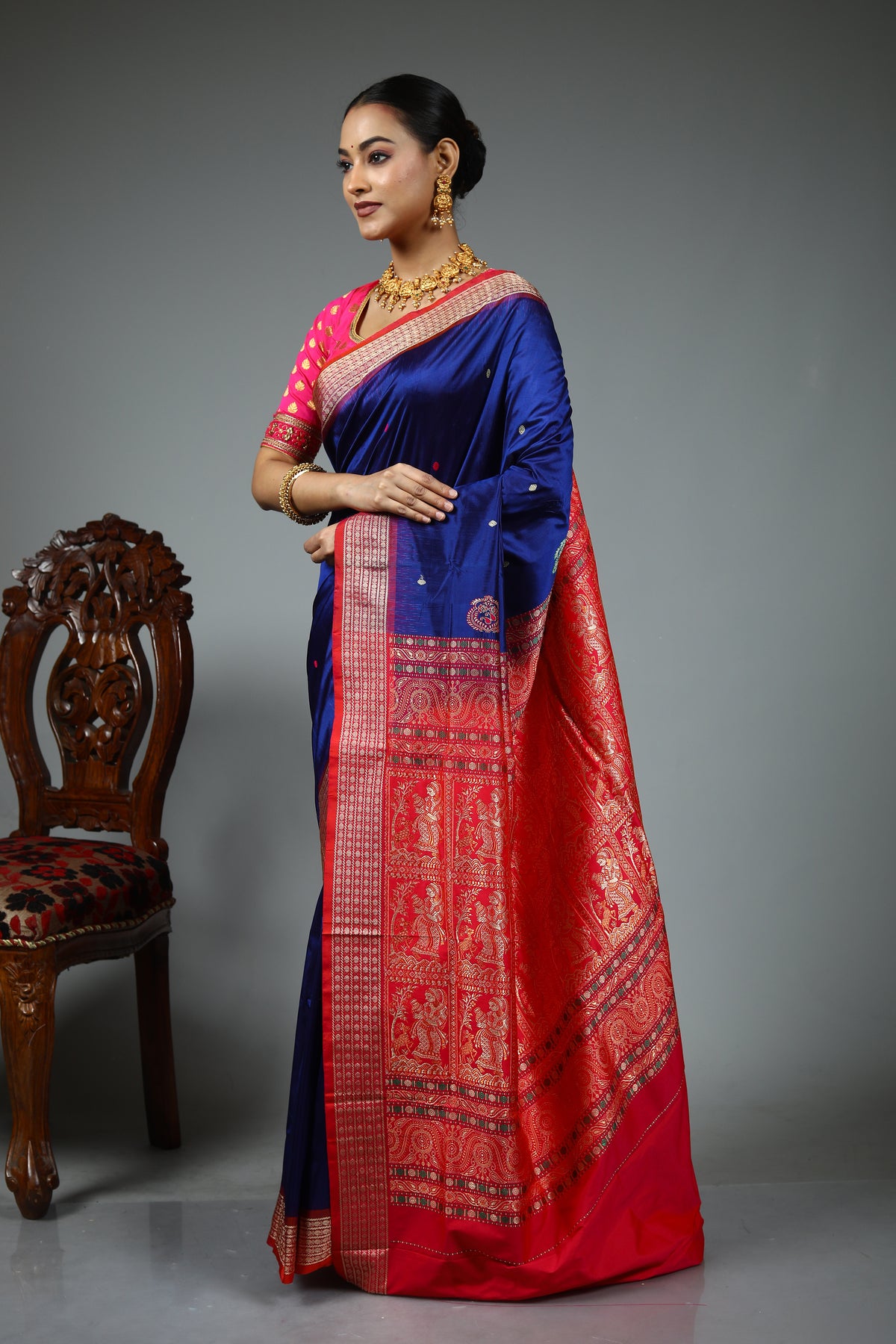 Royal Blue Bomkai Saree
