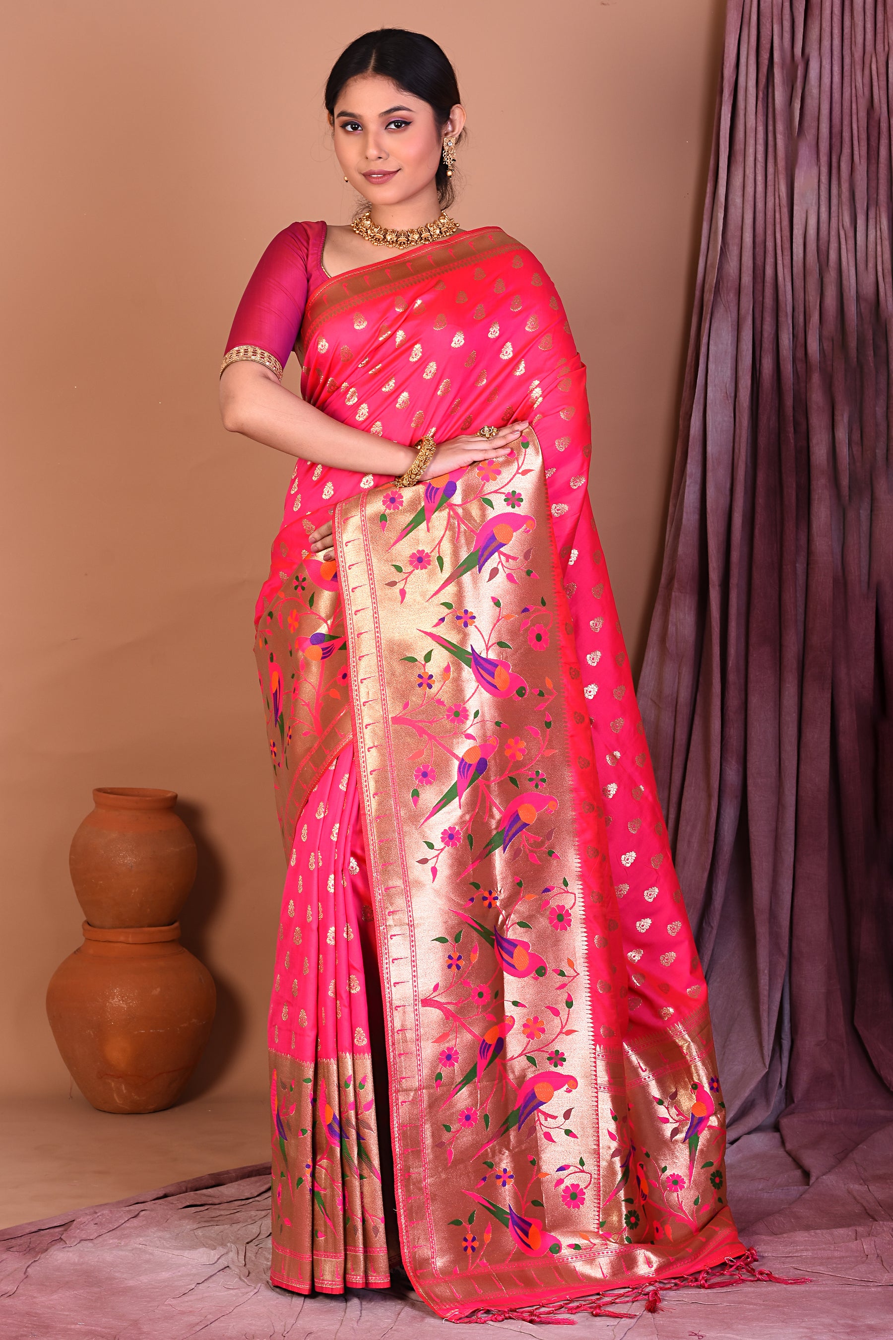 Pink Blended Paithani Saree with Golden Zari - Keya Seth Exclusive