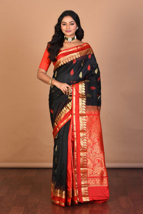 Black Pure Silk Saree with Blouse Piece - Keya Seth Exclusive