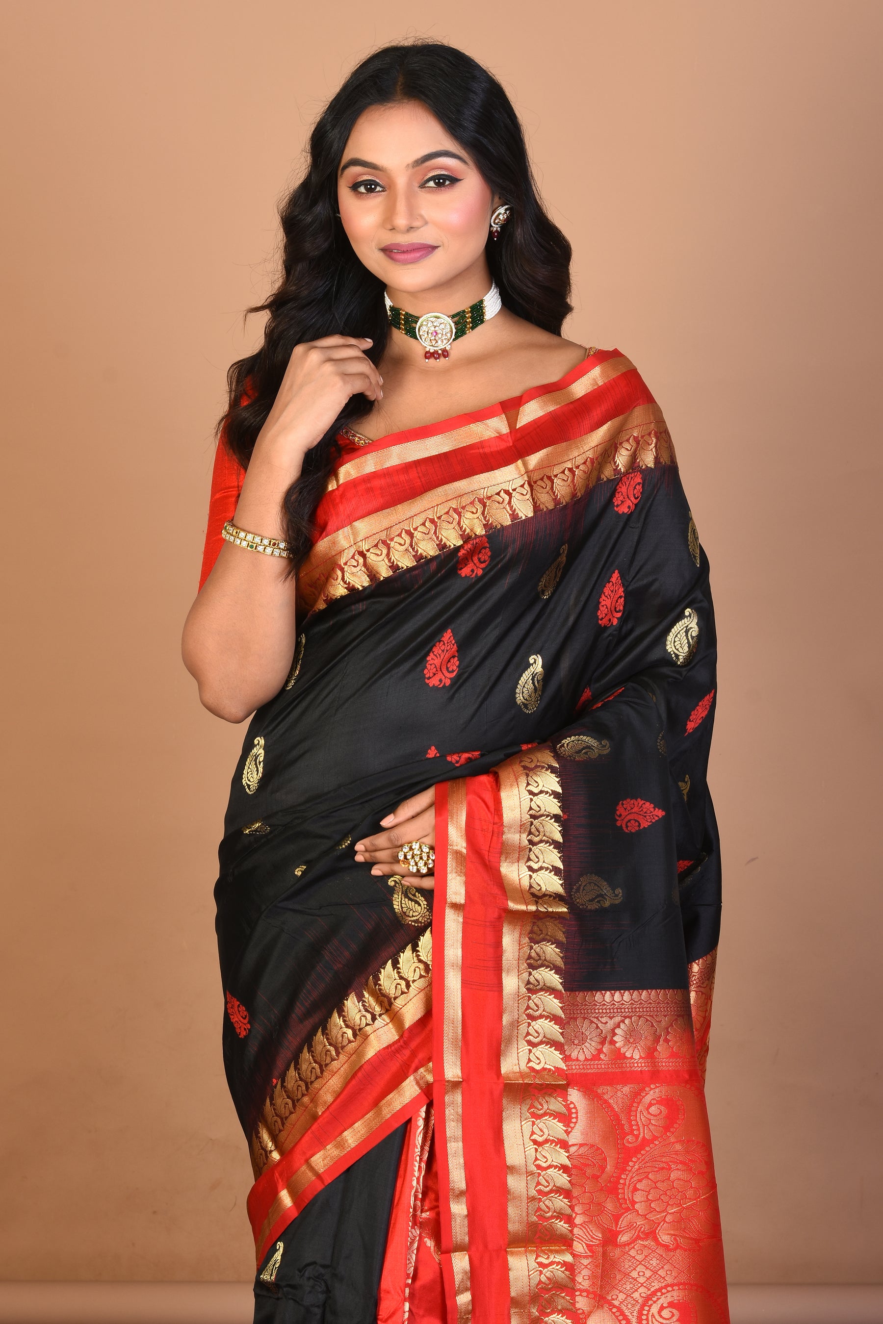 Black Pure Silk Saree with Blouse Piece - Keya Seth Exclusive