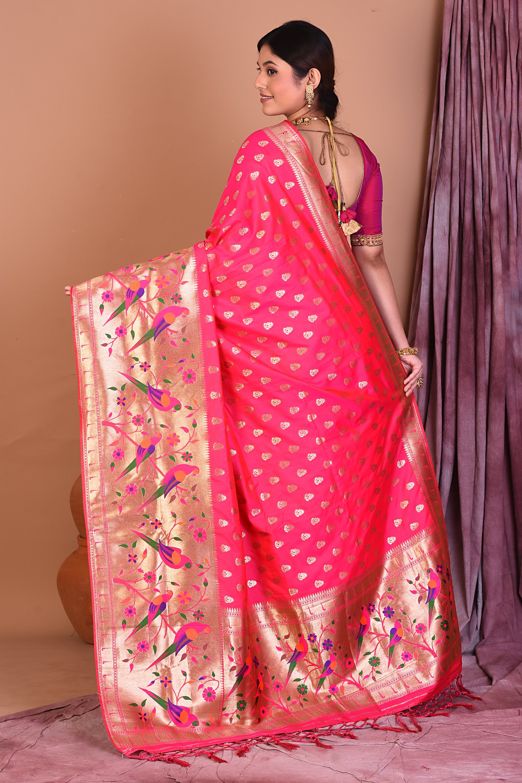 Pink Blended Paithani Saree with Golden Zari - Keya Seth Exclusive