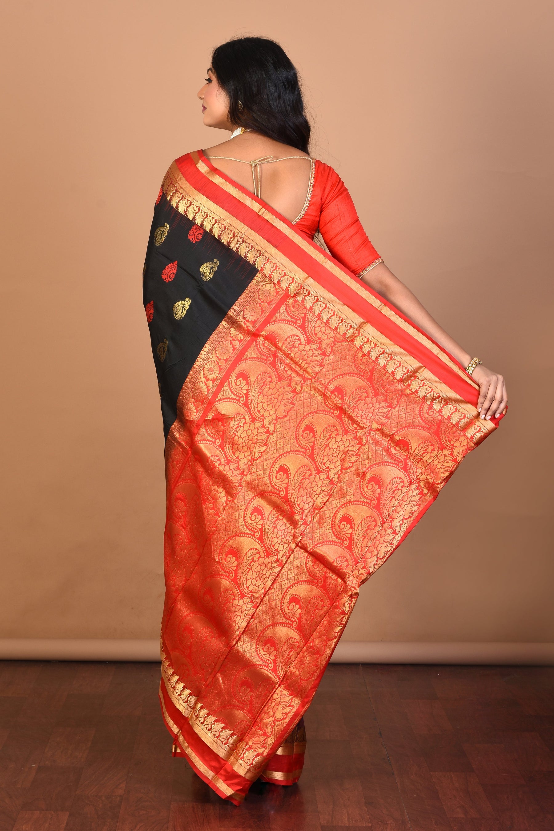 Black Pure Silk Saree with Blouse Piece - Keya Seth Exclusive