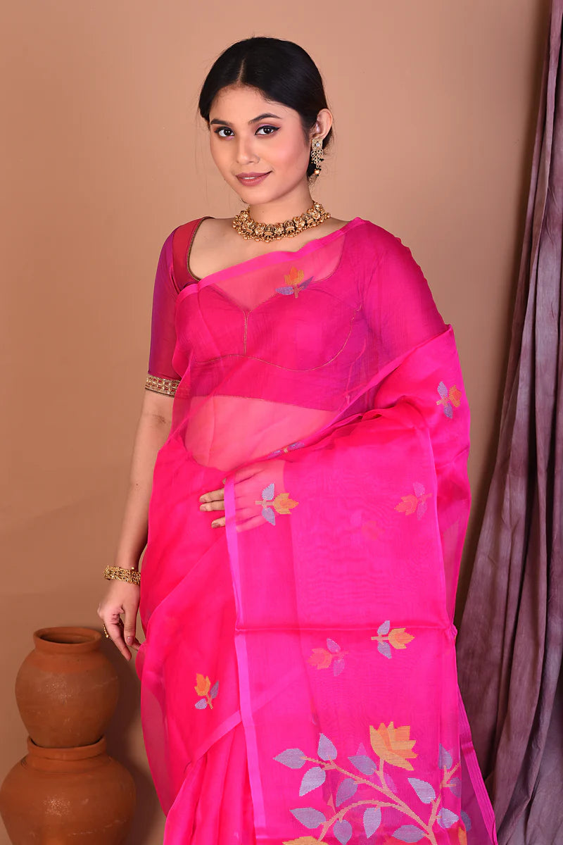 Pink Pure Muslin Saree with Threadwork - Keya Seth Exclusive
