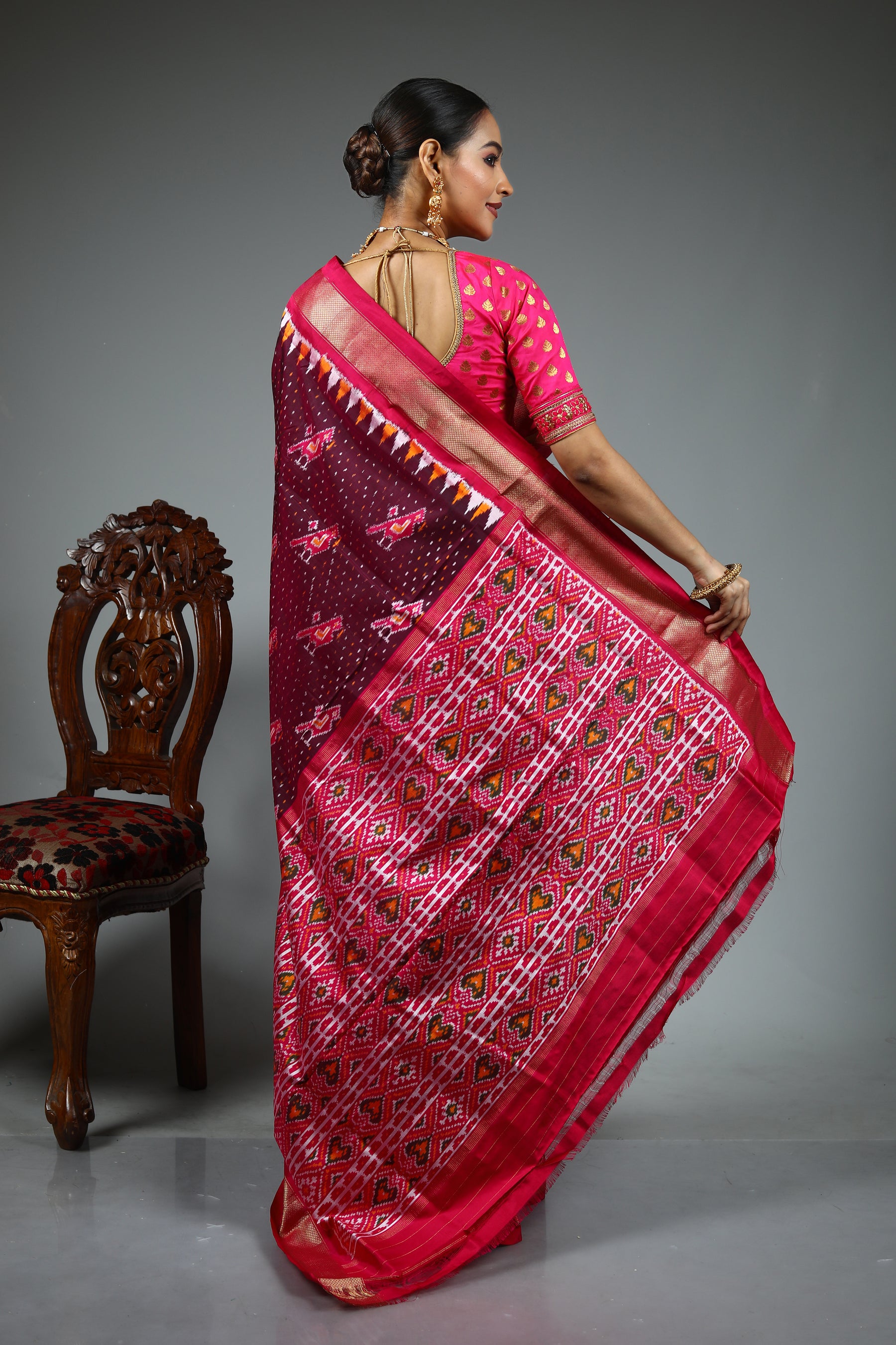 Maroon Pure Ikkat Saree