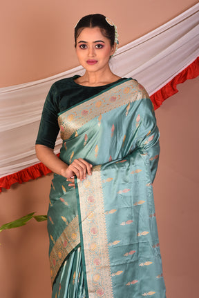 Sea Green Blended Mashru Silk Saree - Keya Seth Exclusive