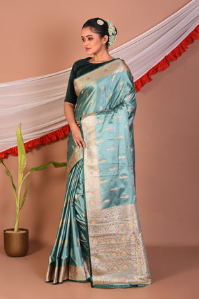 Sea Green Blended Mashru Silk Saree - Keya Seth Exclusive