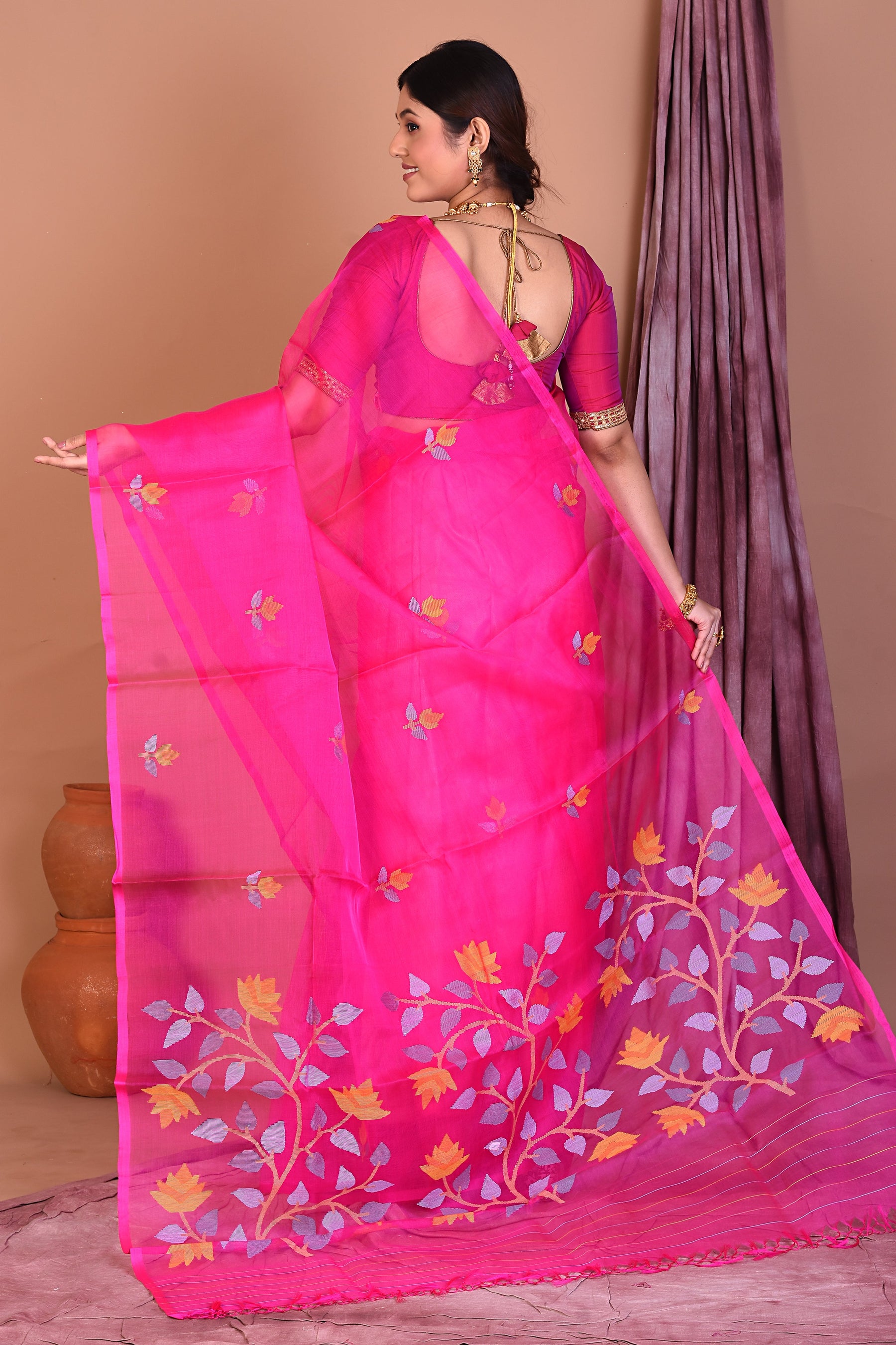 Pink Pure Muslin Saree with Threadwork - Keya Seth Exclusive