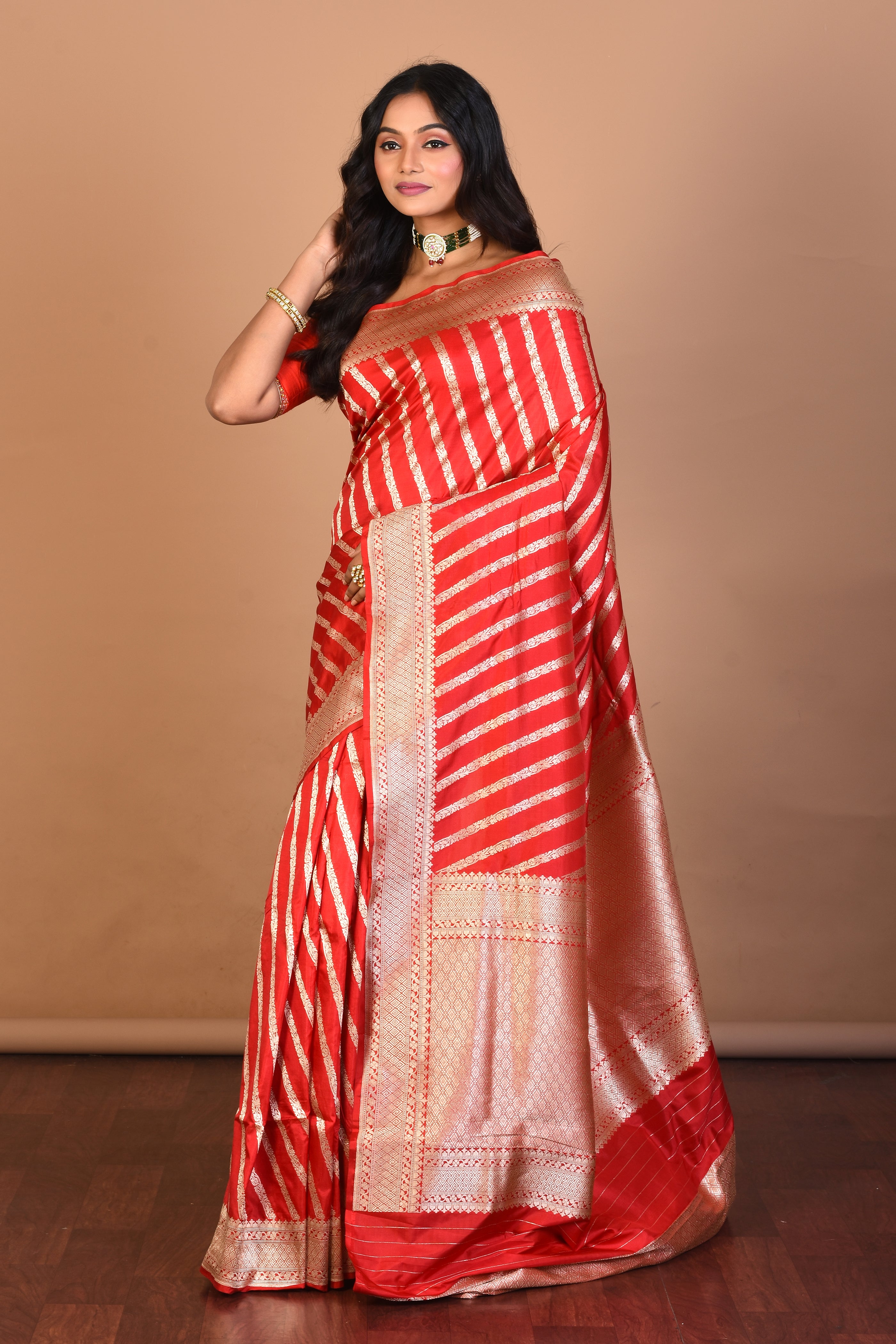 Red Pure Katan Silk Saree with Blouse Piece - Keya Seth Exclusive