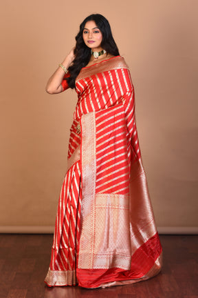 Red Pure Katan Silk Saree with Blouse Piece - Keya Seth Exclusive