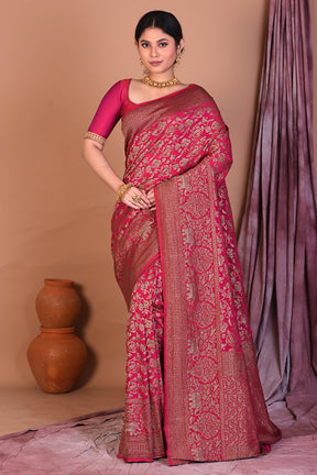 Pink Blended Khaddi Georgette Saree with Golden Zari - Keya Seth Exclusive