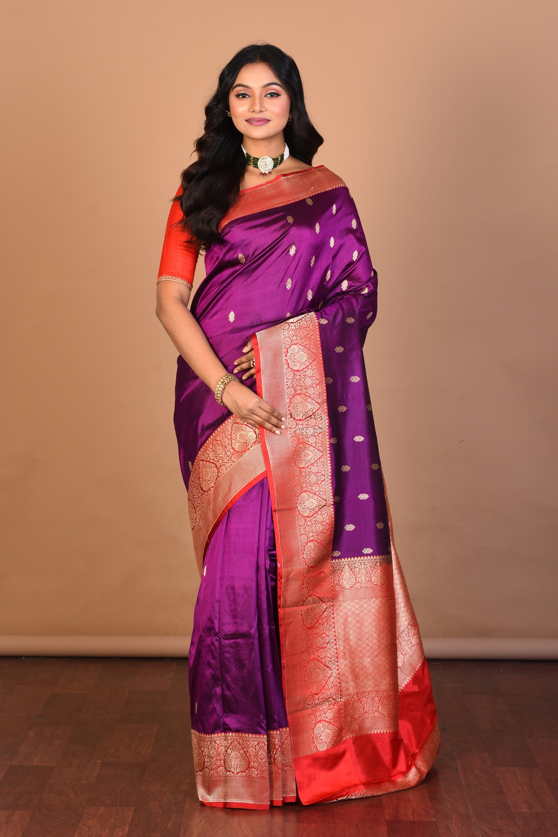 Purple Pure Katan Silk Saree with Blouse Piece - Keya Seth Exclusive