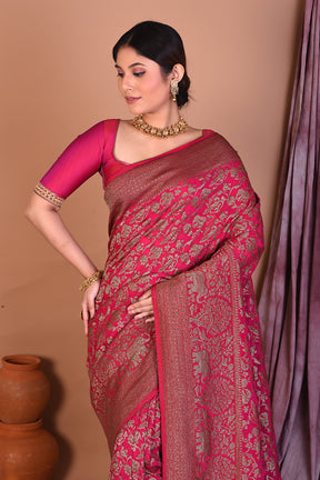 Pink Blended Khaddi Georgette Saree with Golden Zari - Keya Seth Exclusive