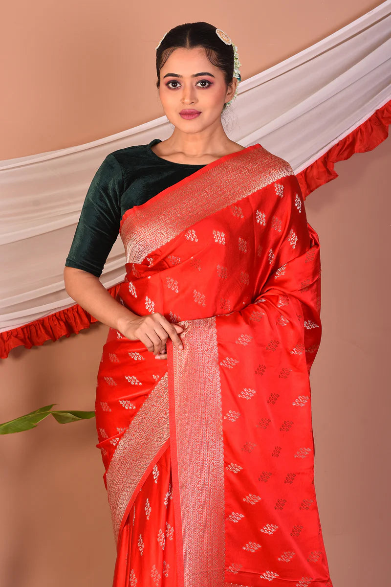 Red Blended Mashru Silk Saree - Keya Seth Exclusive