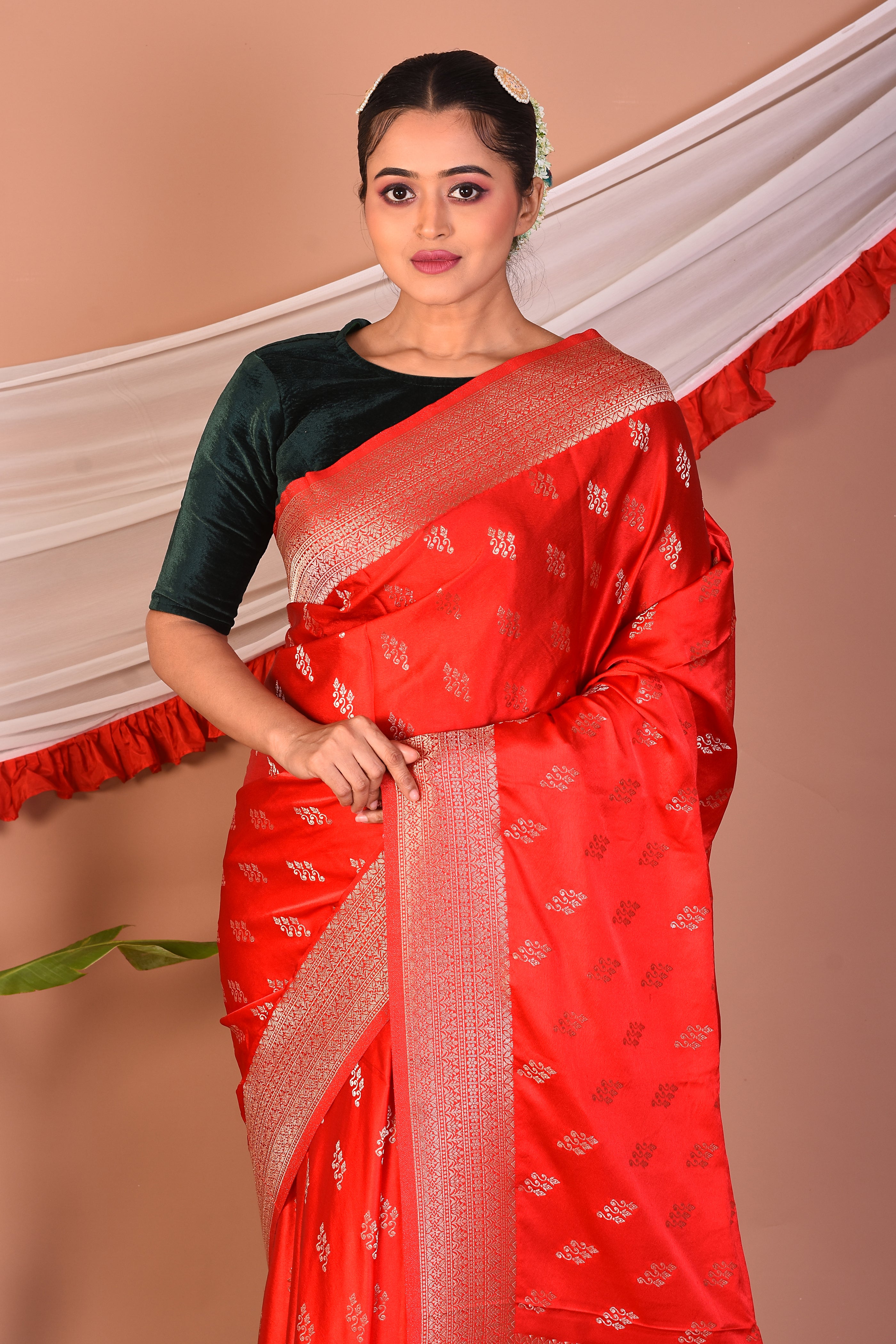 Red Blended Mashru Silk Saree - Keya Seth Exclusive