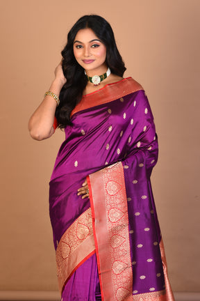 Purple Pure Katan Silk Saree with Blouse Piece - Keya Seth Exclusive