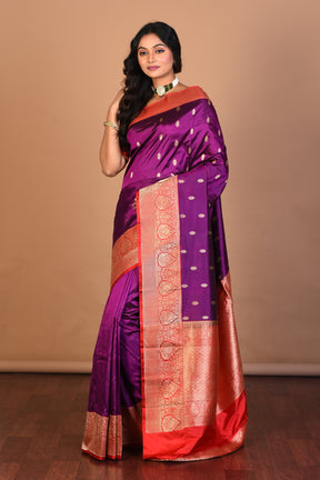 Purple Pure Katan Silk Saree with Blouse Piece - Keya Seth Exclusive