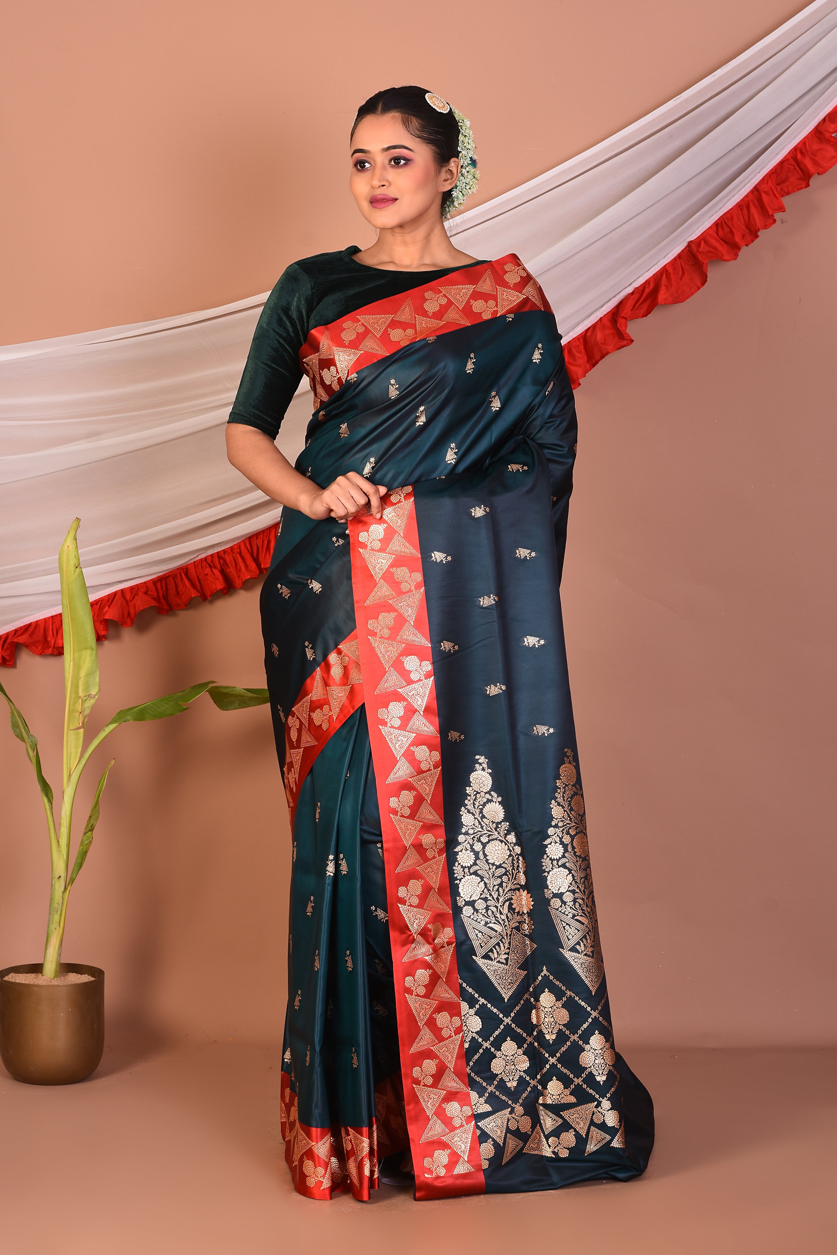 Dark Green Blended Mashru Silk Saree - Keya Seth Exclusive