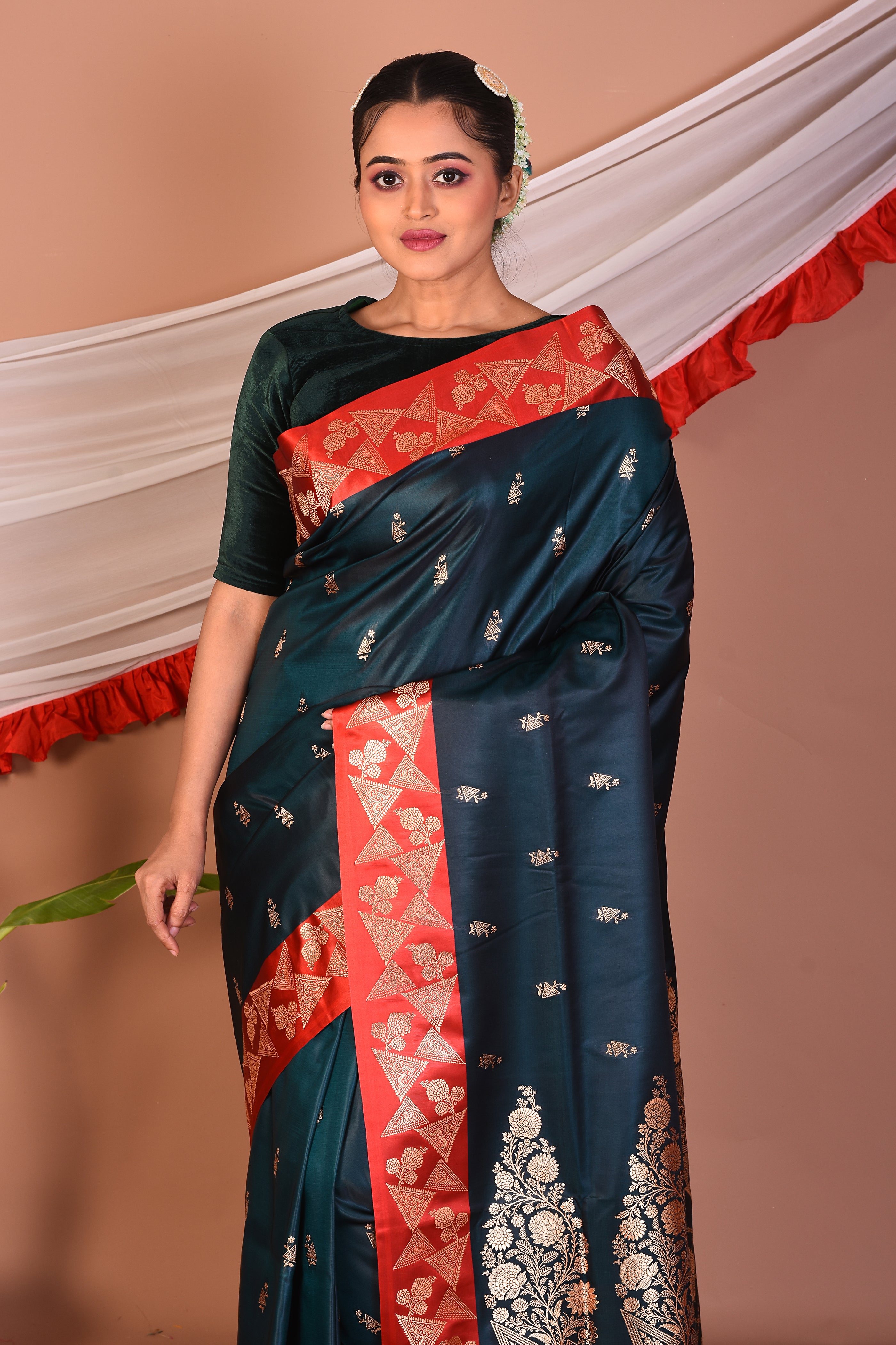 Dark Green Blended Mashru Silk Saree - Keya Seth Exclusive