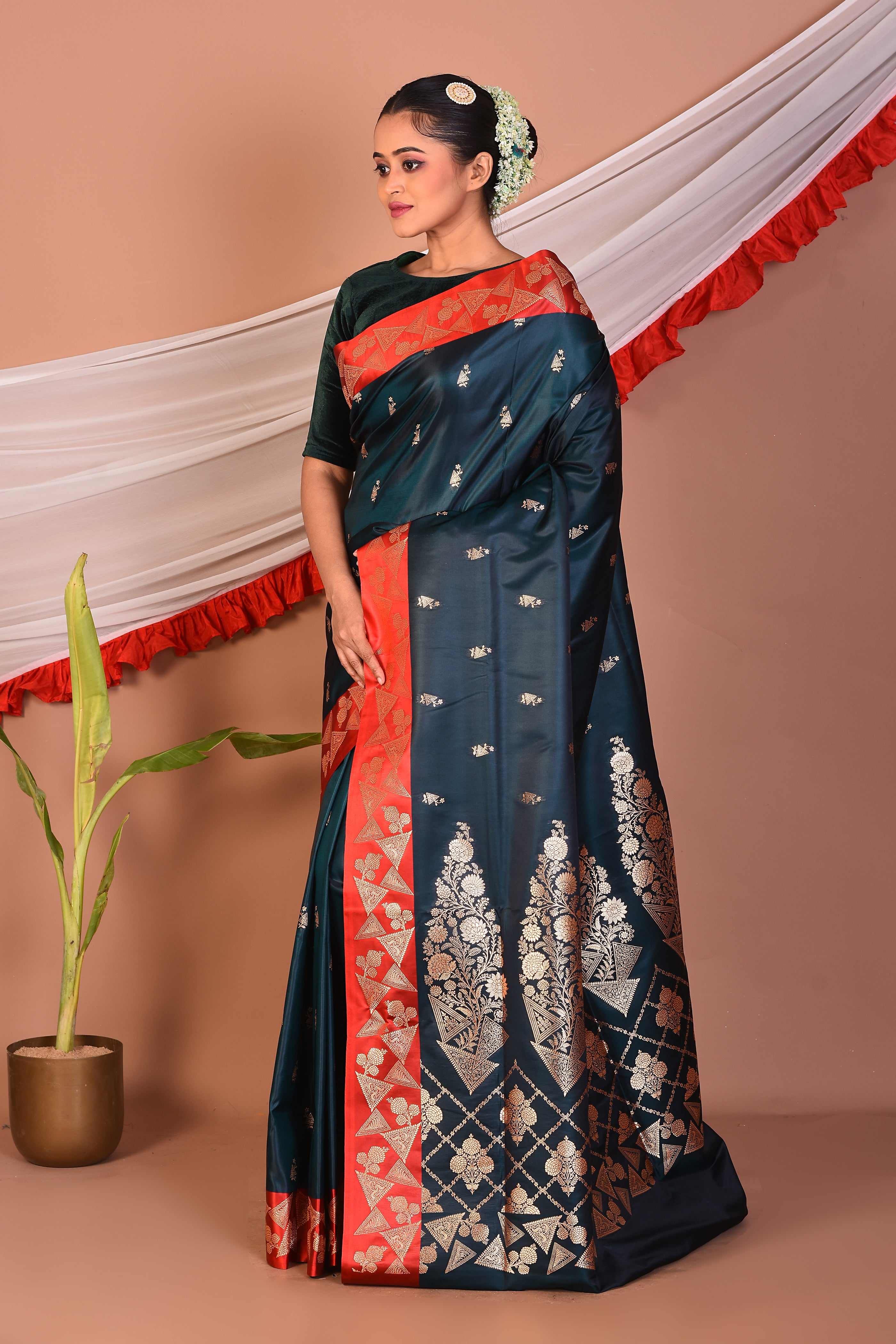 Dark Green Blended Mashru Silk Saree - Keya Seth Exclusive