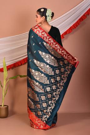 Dark Green Blended Mashru Silk Saree - Keya Seth Exclusive