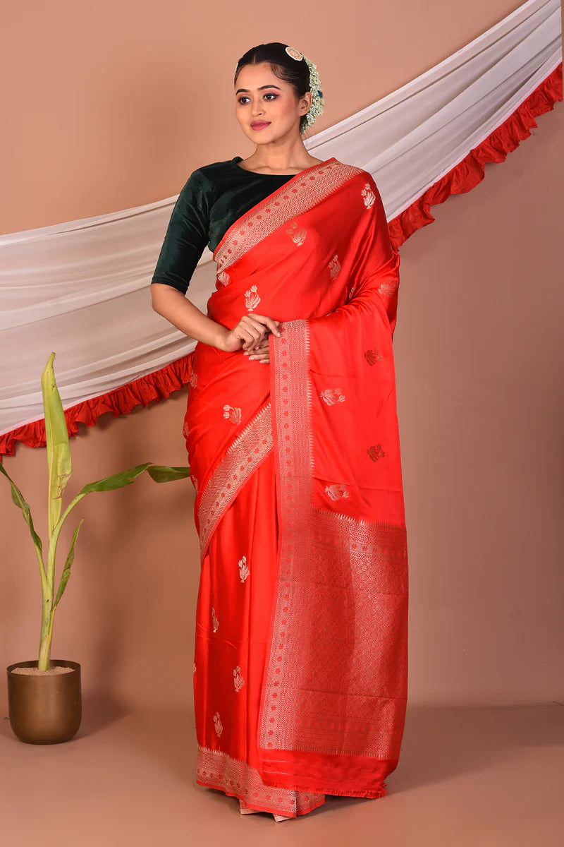 Red Blended Mashru Silk Saree - Keya Seth Exclusive