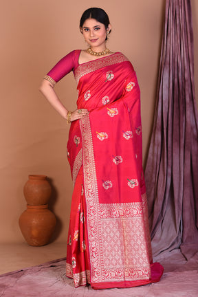 Pink Pure Katan Saree with Golden Zari - Keya Seth Exclusive