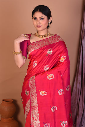 Pink Pure Katan Saree with Golden Zari - Keya Seth Exclusive