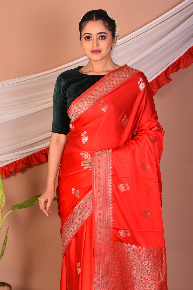 Red Blended Mashru Silk Saree - Keya Seth Exclusive