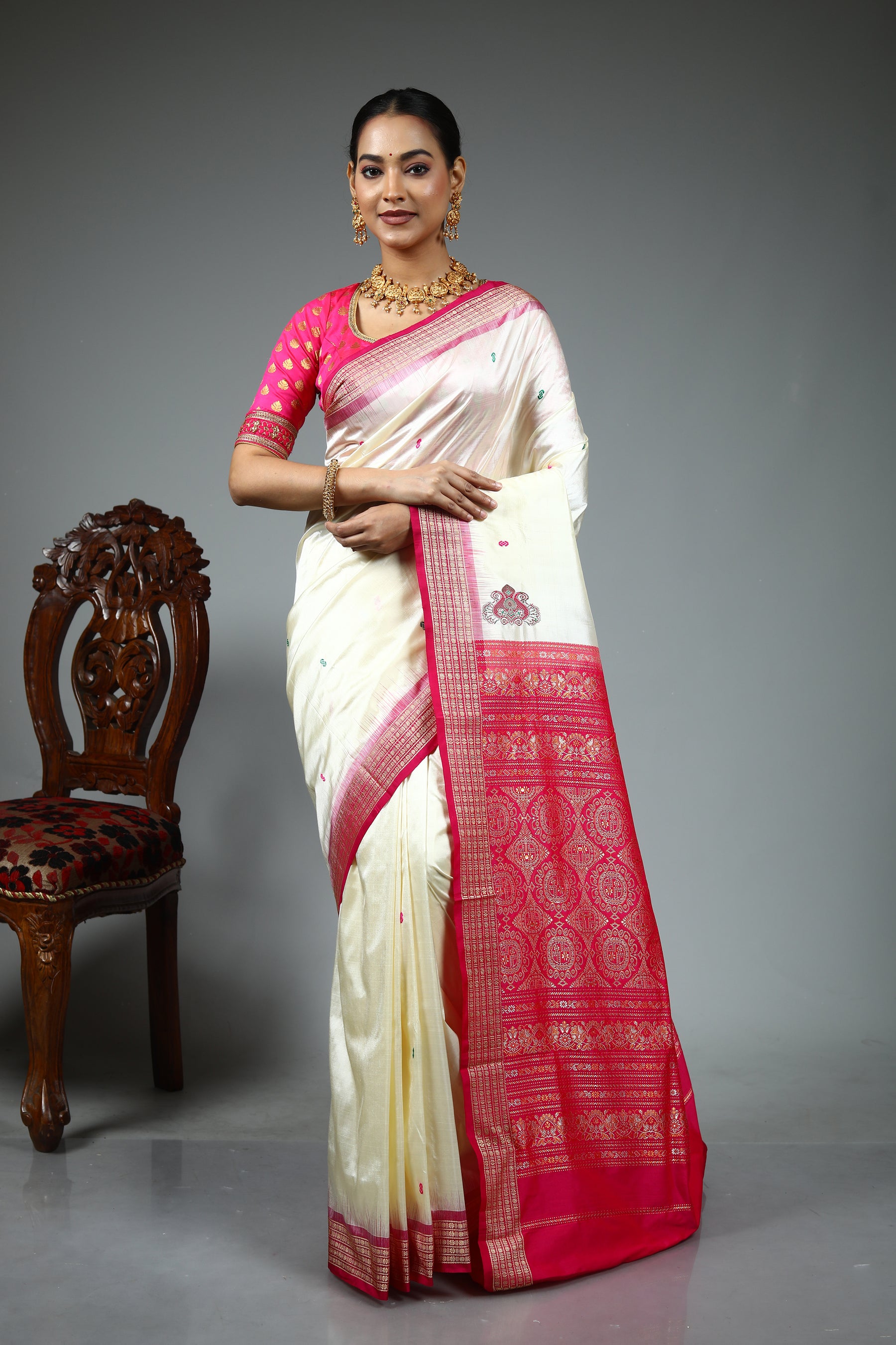 White Pure Bomkai Saree