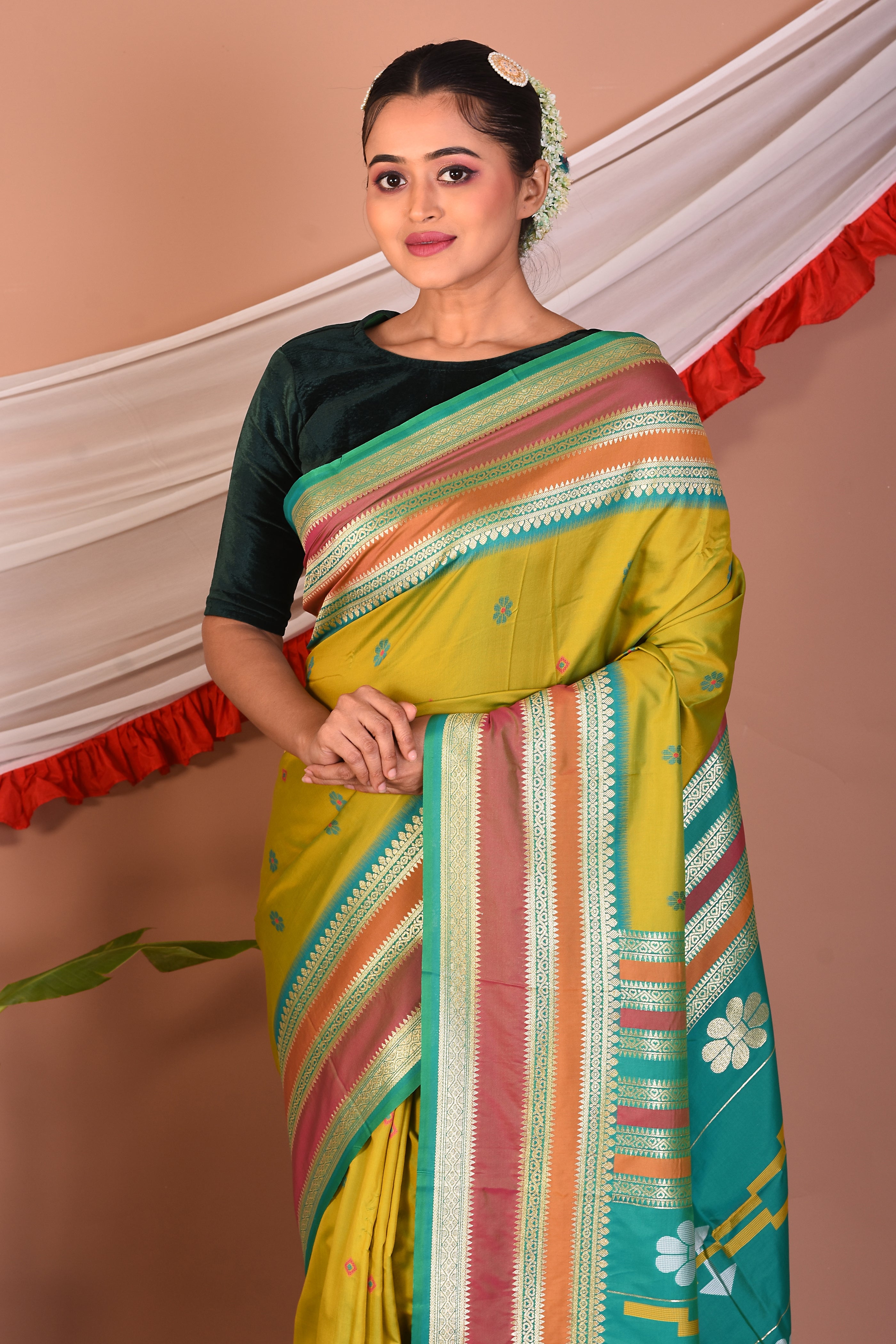 Green Blended Bangalore Silk Saree - Keya Seth Exclusive