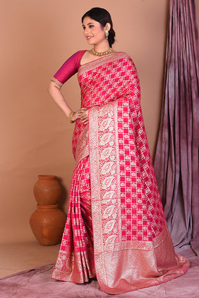 Pink Blended Khaddi Georgette Saree with Golden Zari - Keya Seth Exclusive