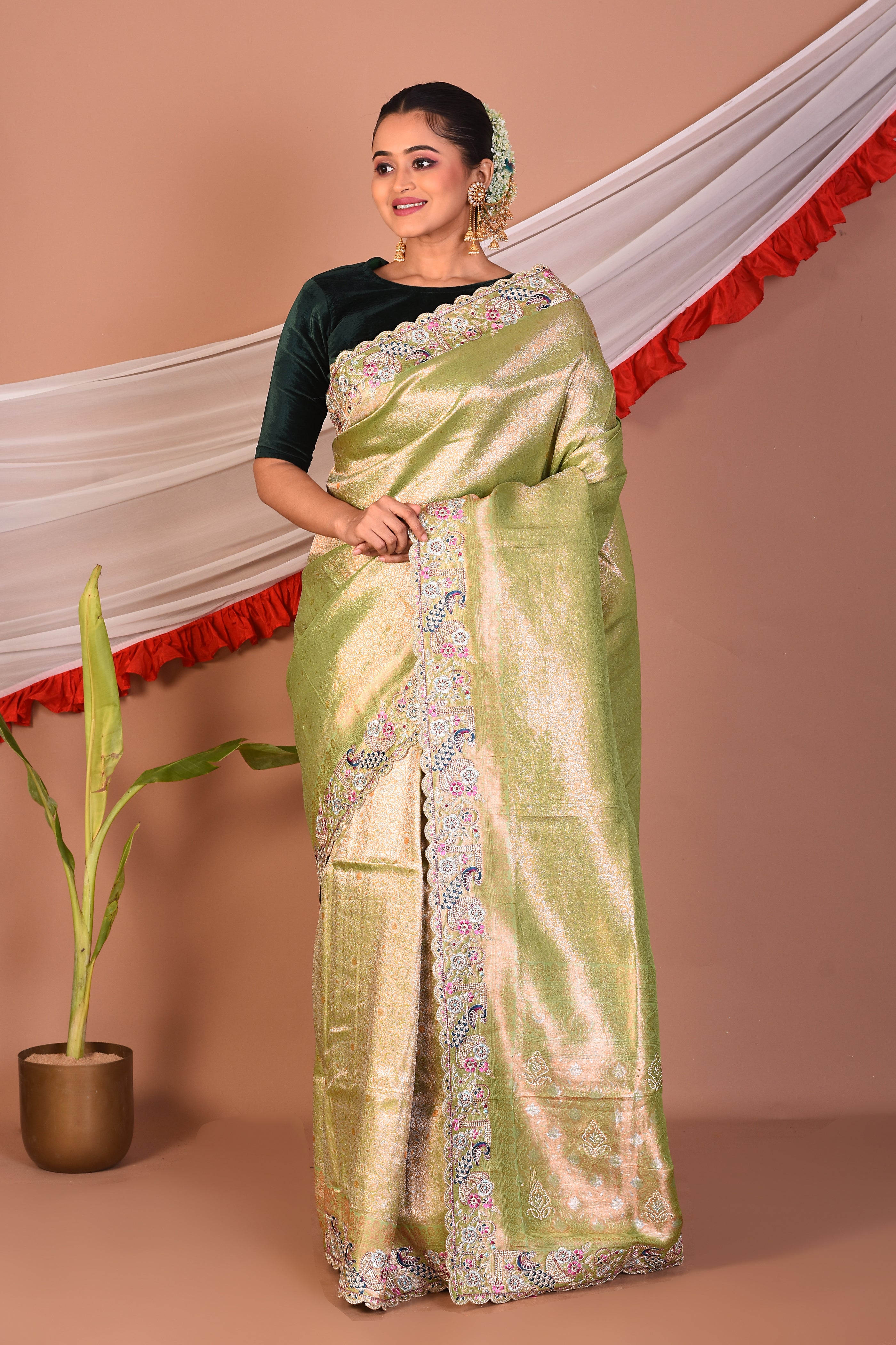 Green Blended Tissue Saree - Keya Seth Exclusive