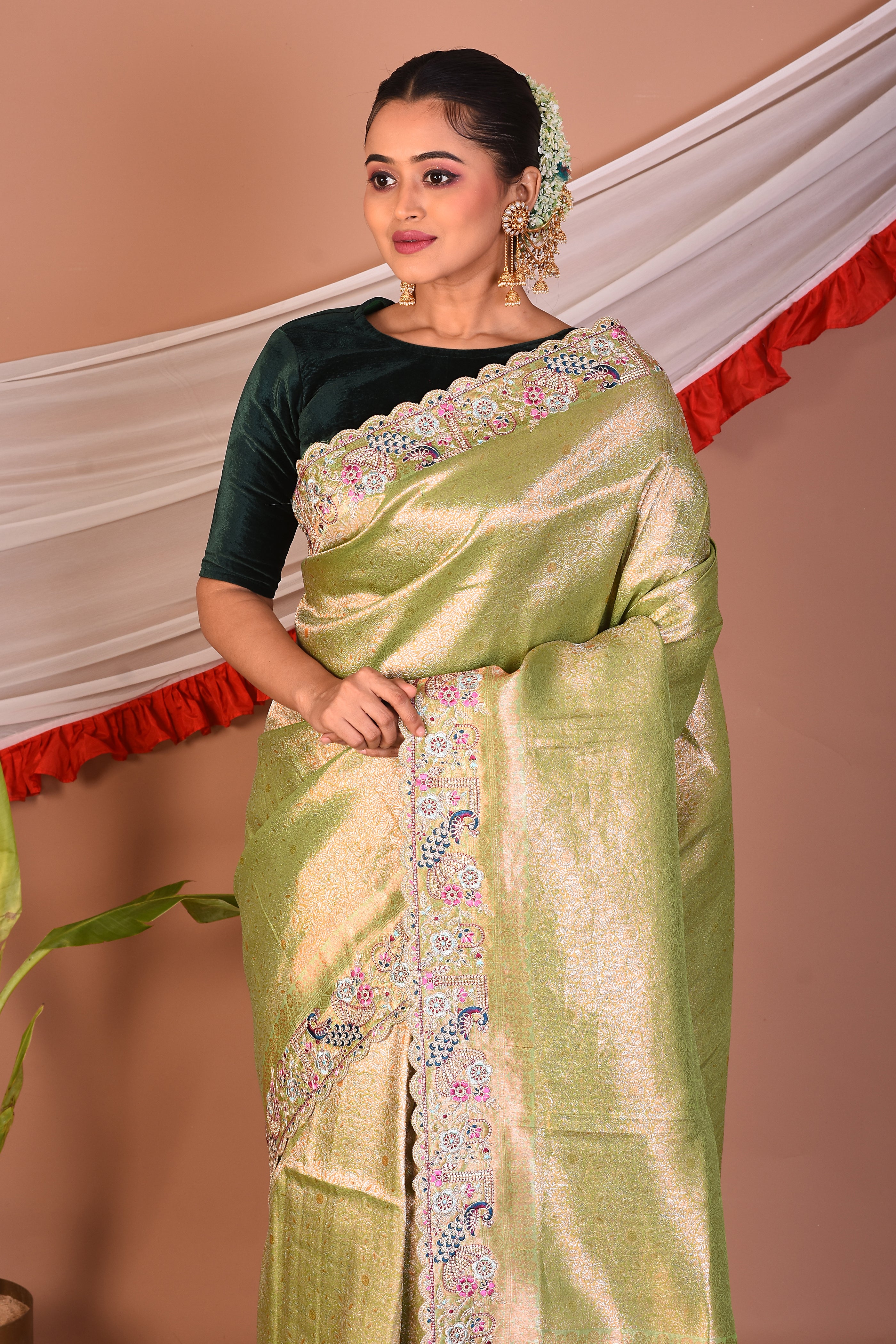 Green Blended Tissue Saree - Keya Seth Exclusive