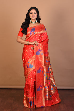 Red Pure Paithani Silk Saree with Blouse Piece - Keya Seth Exclusive